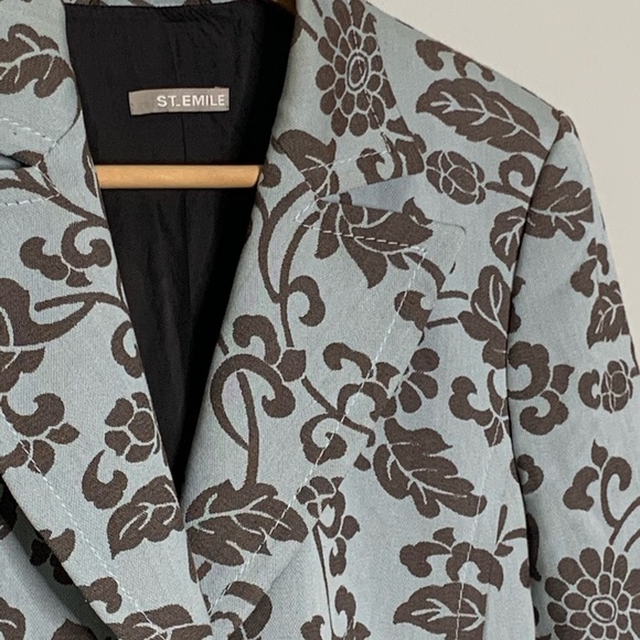 St. Emile Floral Print Cotton Blazer Jacket Blue Brown Size 8 - Picture 6 of 15